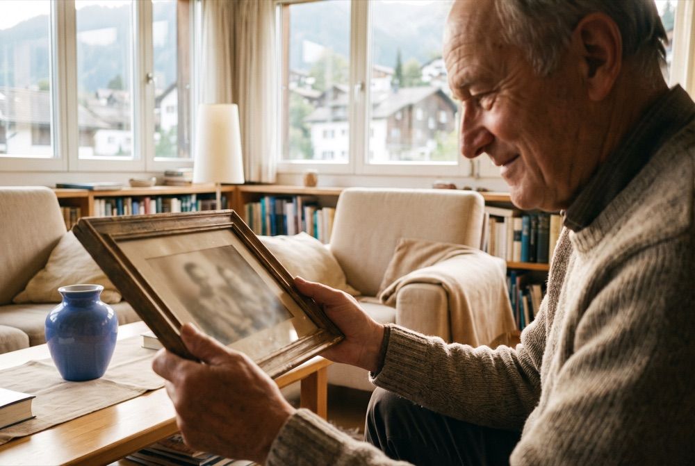 Personne tenant un cadre photo dans ses mains, image floue, lumière chaleureuse